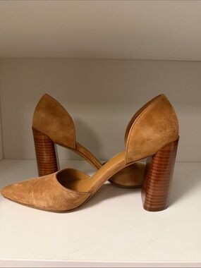 Vince Tan Suede D'Orsay Block Heel Pumps